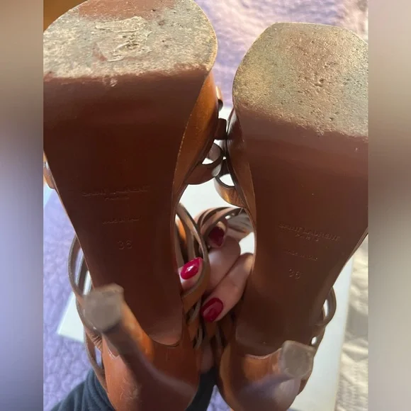 Saint Laurent Tan Strappy Heels - Picture 4 of 6